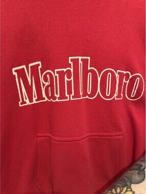 Vintage Marlboro Red Hoodie Sweatshirt with Front Pocket Size Med.